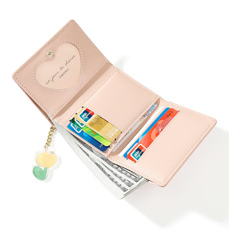 Simple And Cute Cartoon Student Folding Pu Wallet