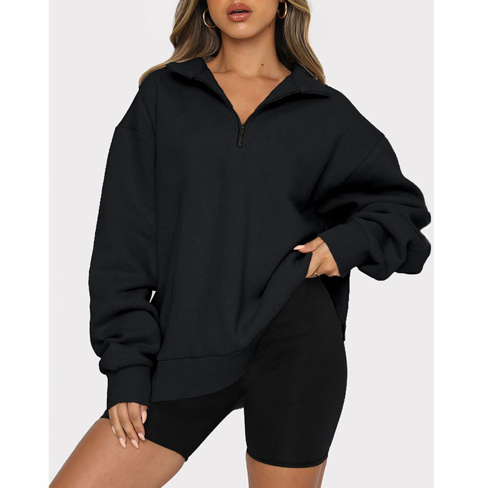 Casual Top Half Zipper Pullover Long Sleeved Sweatshirt