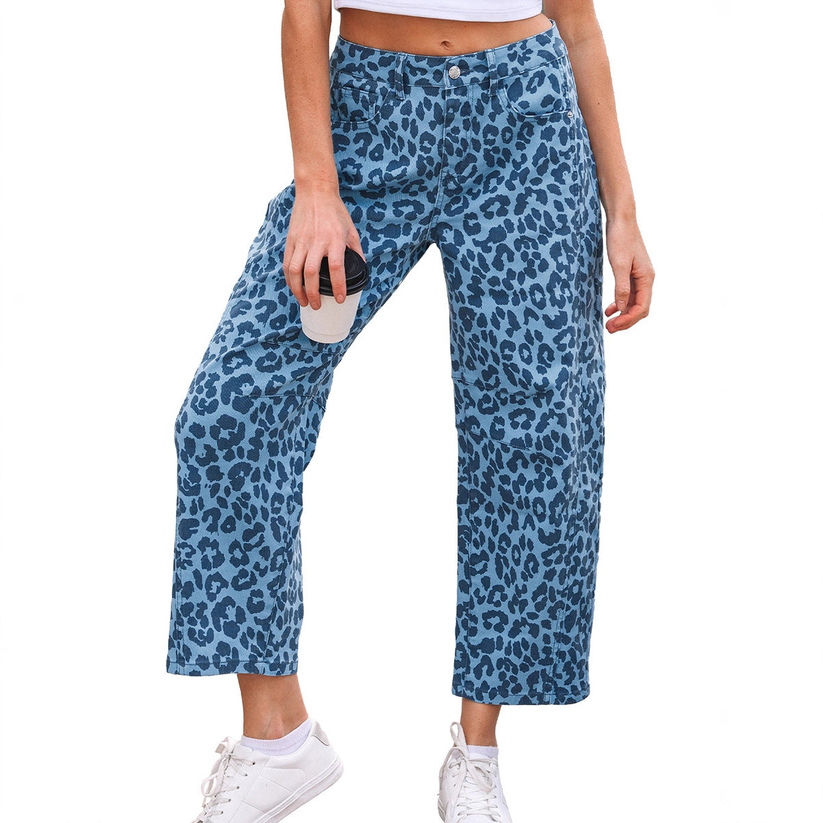 New High-waisted Trendy Leopard Print Straight-leg Pants