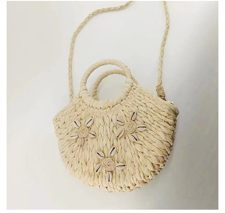 Straw Braided Bag Hand-held Half-round Shell Woven
