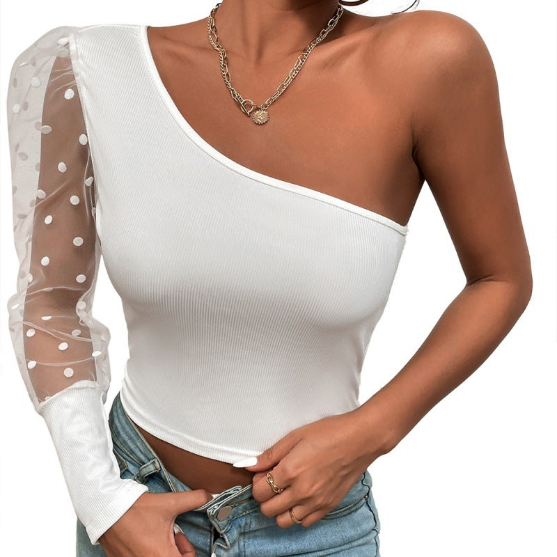 Women's European And American Gauze See-through Wave Dot Half Sleeve