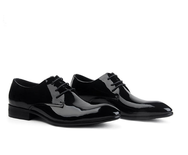 Leather Lace-up Glossy Wedding Shoes  Leather Pointed-toe
