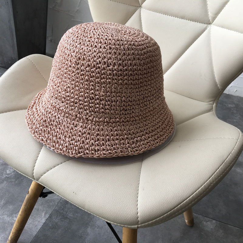 Women's Straw Hat Foldable Rolled Edge Small Brim Sunshade
