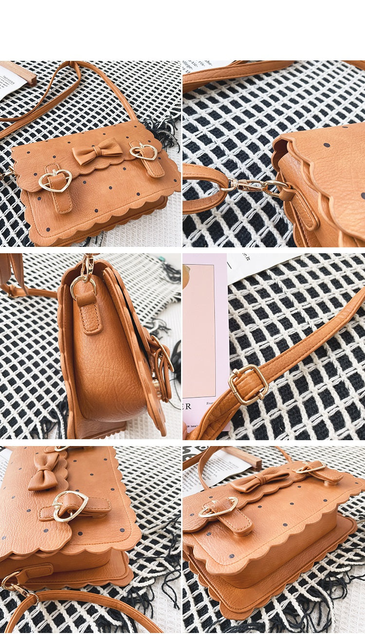 Japanese Anime Peripheral Vintage Style Cute Funny Embroidered Biscuit Bag Bow Soft Girl Student Pu Messenger Bag