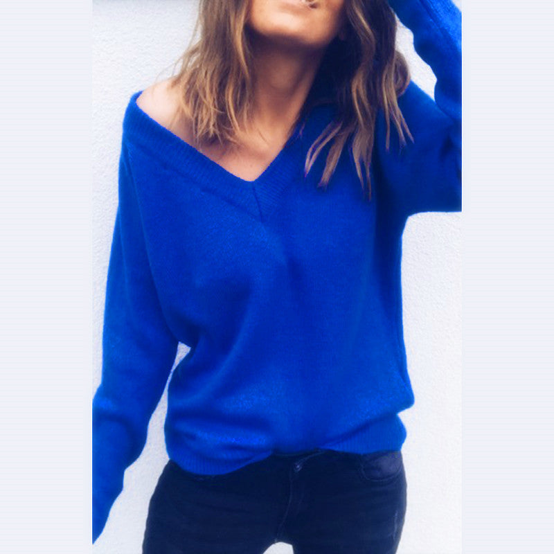 Sweater Large V-neck Long Sleeve T-shirt Top Women's Clothing