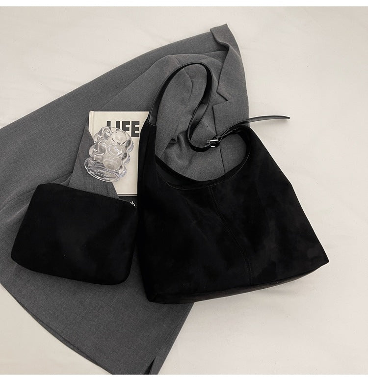 Efterår Og Vinter Ny Ruskind Spandtaske Stor Kapacitet Skulder Underarms Tote Taske