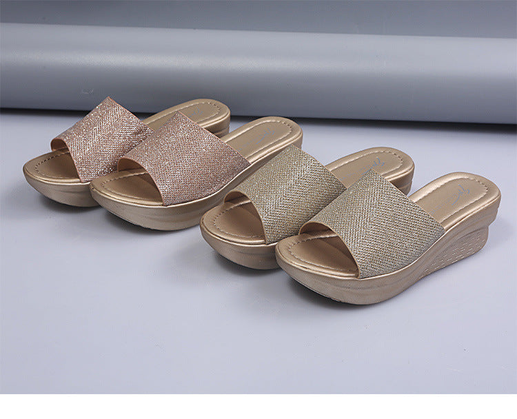 Casual Slip On Sequins Large Slippers For Women In Summer