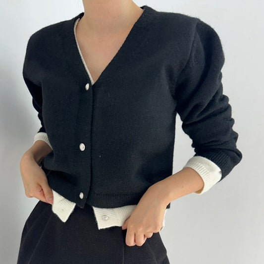 Buckle Slimming False Two-piece Sweater