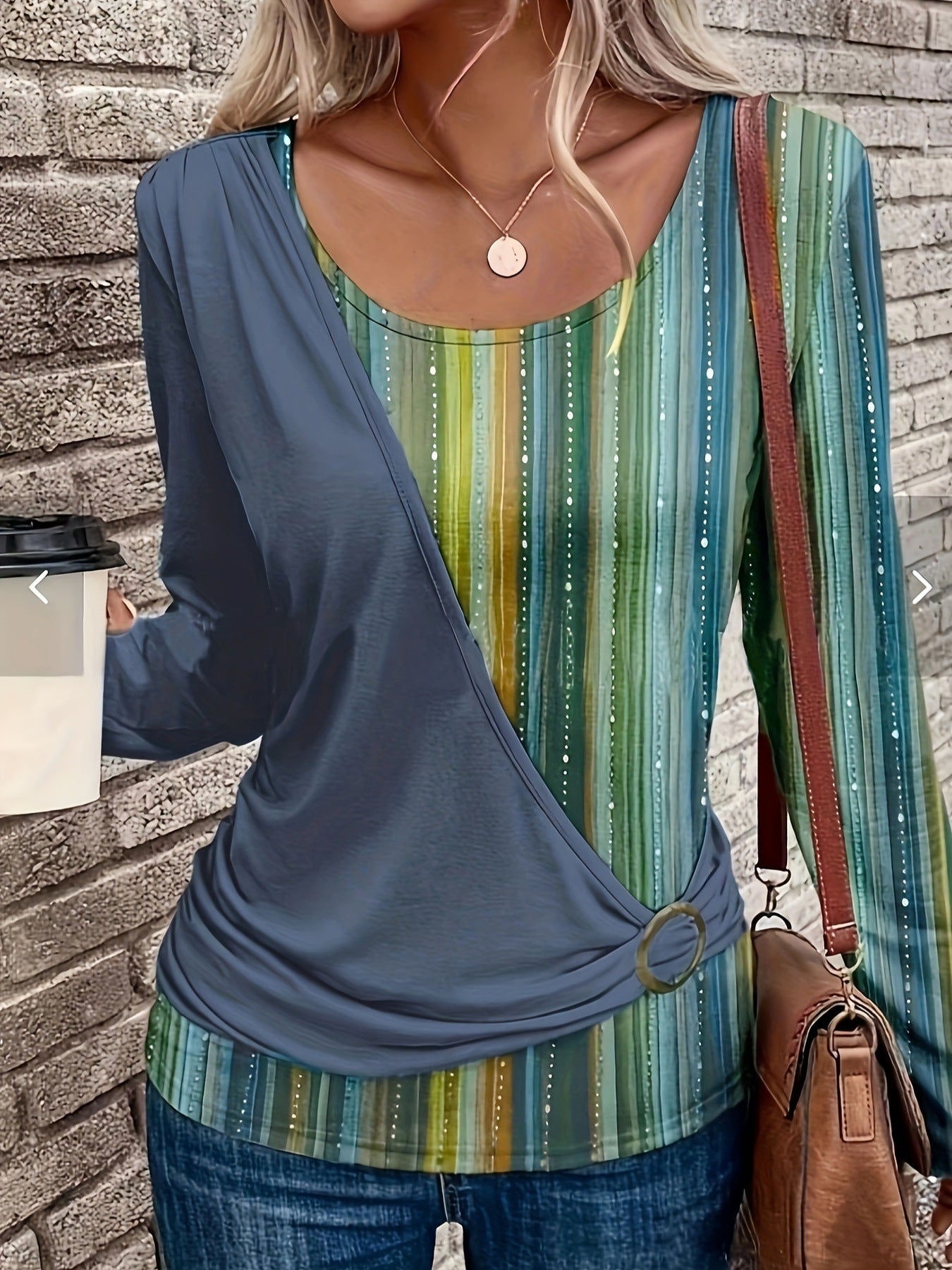 New Round Neck Stitching Printing Casual Long Sleeve Loose T-shirt