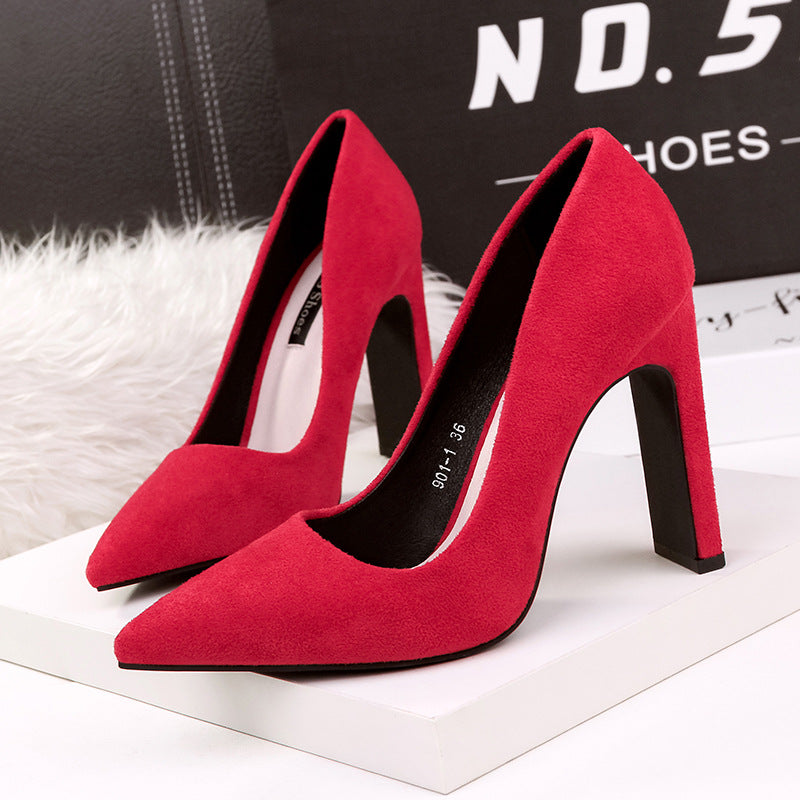 Korean Style Fashion Pointed Toe Thick Heels Sexy Nightclub Girl