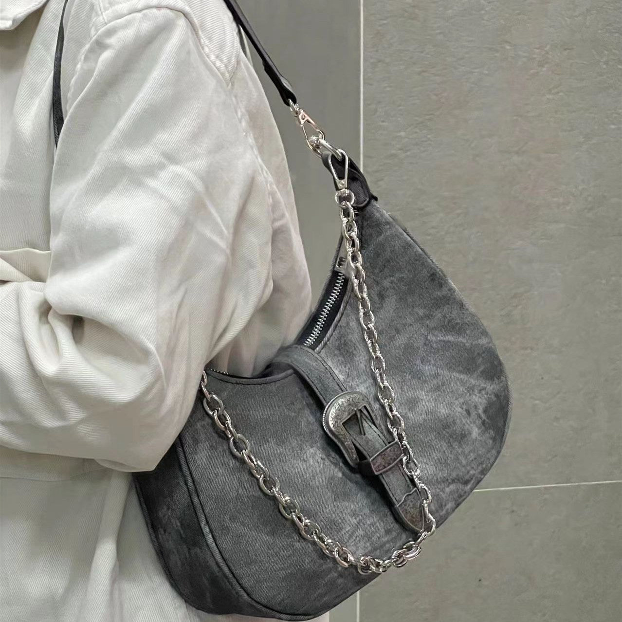 Niche Retro Chain Canvas Shoulder Bag Advanced Texture All-match Crossbody
