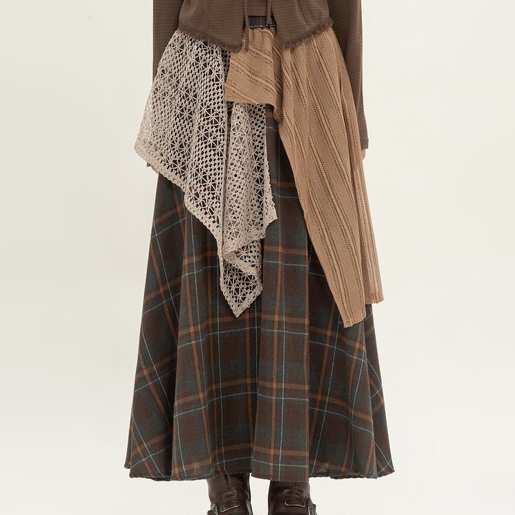 Retro Minority Irregular Plaid A- Line Skirt Women