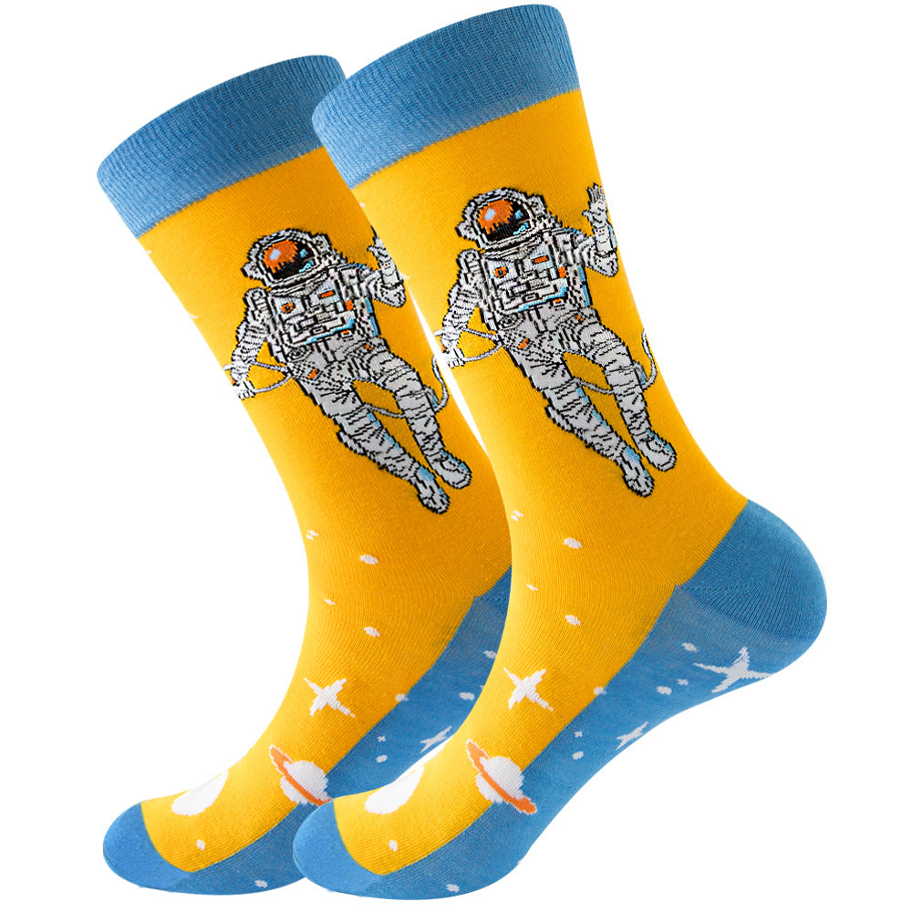 Amazon New Universe Series Men's Big Board Planet Constellation Female Laughing Mid Calf Socks Astronaut Socks Manufacturer