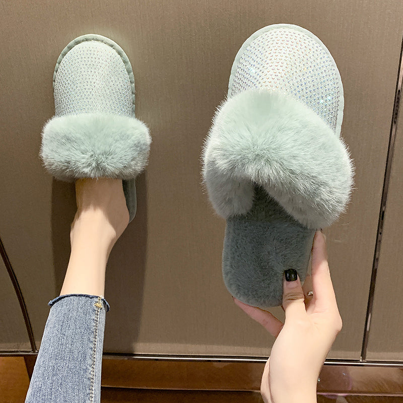 Women's rhinestone flat slippers