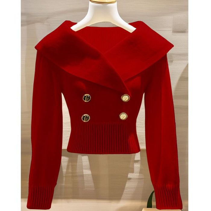 Women's Polyester Lapel Slim Sweater Sweater