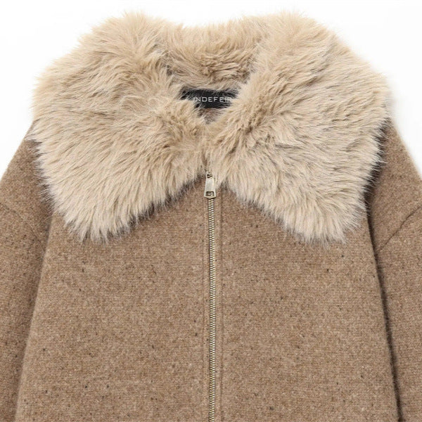 Lazy Style Faux Fur Collar Jacket Knit Sweater Coat