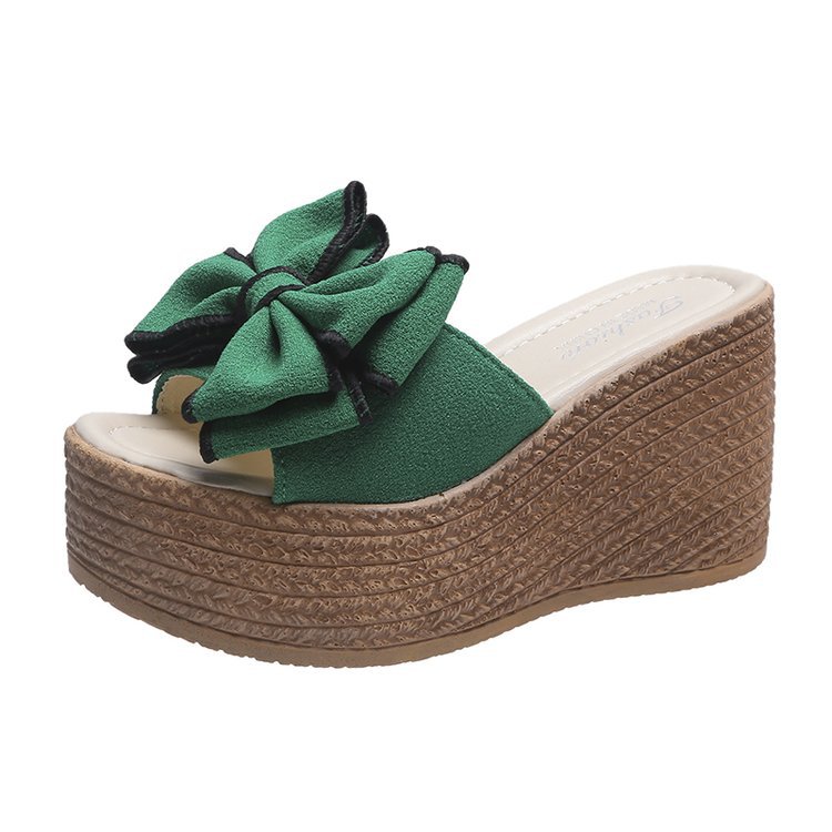 Women's Fashion Simple Bow Slope With Thick Bottom Slippers
