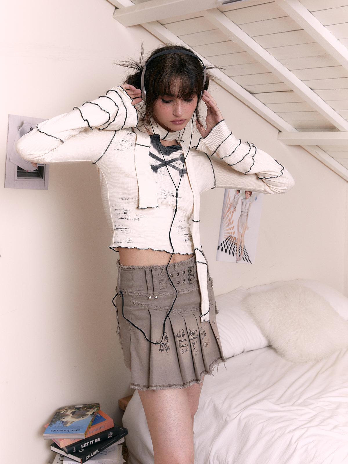 Graffiti Printing Heavy Industry Old Washed Denim Skirt
