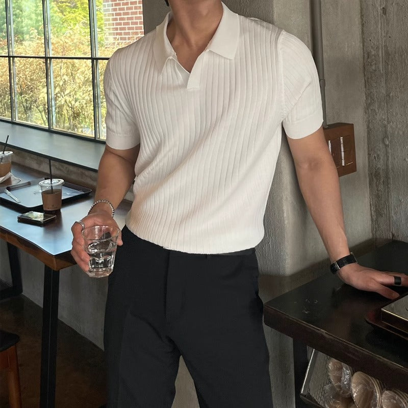 Sommer striber kortærmet POLO Shan herre koreansk slim fit revers ensfarvet afslappet tynd halværmet trend strikket top