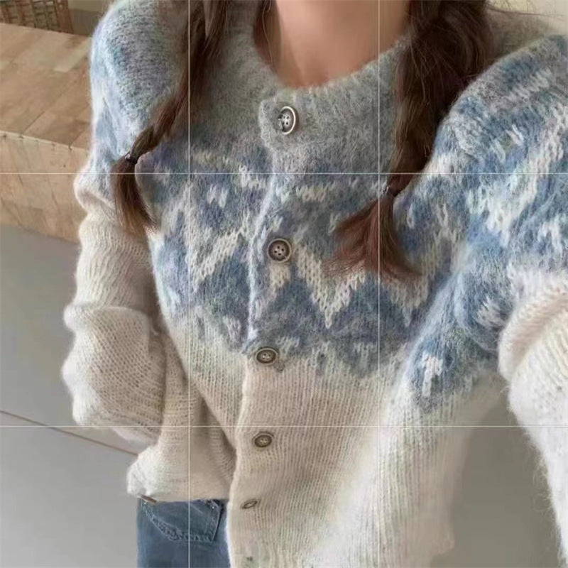 Jacquard Knitted Cardigan Women's Sweater