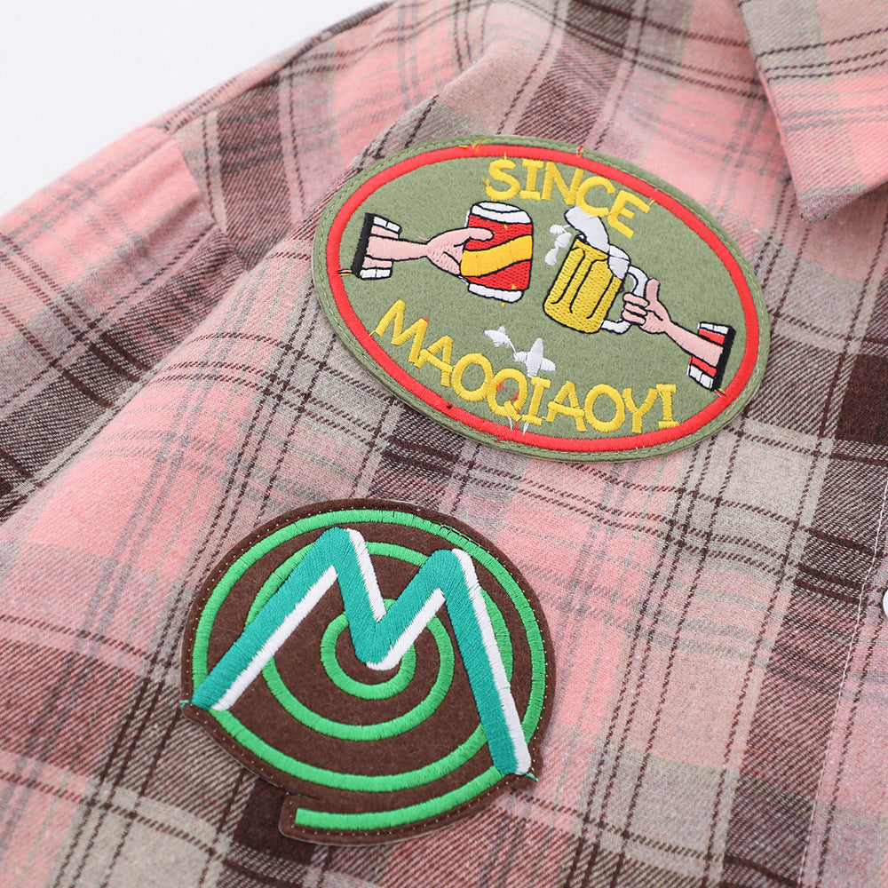 Plaid Shirt Men's Spring And Autumn Lapel Outer Tops