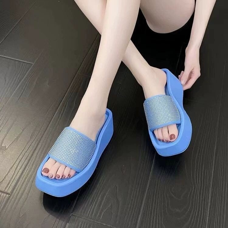 Square Colored Sponge Bottom Net Red Slippers