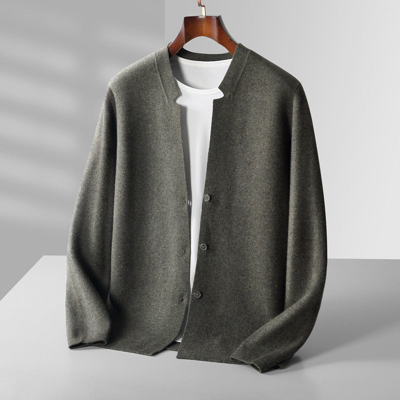 Wool Cardigan Men's Stand Collar Solid Color