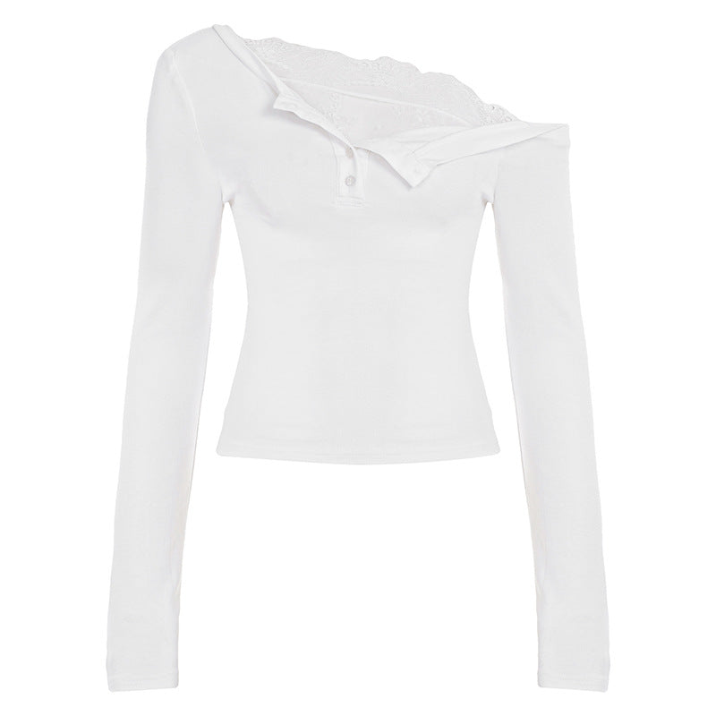 French-style Sexy Pure-and-tempting Irregular Lace Off-shoulder Top