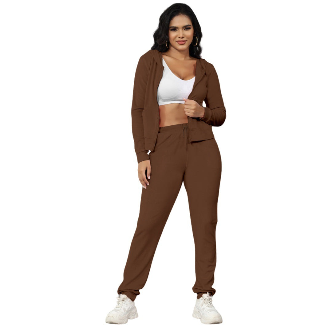 Stylish Casual Two-Piece Set With Golden Mink-Like Fleece And A Hood