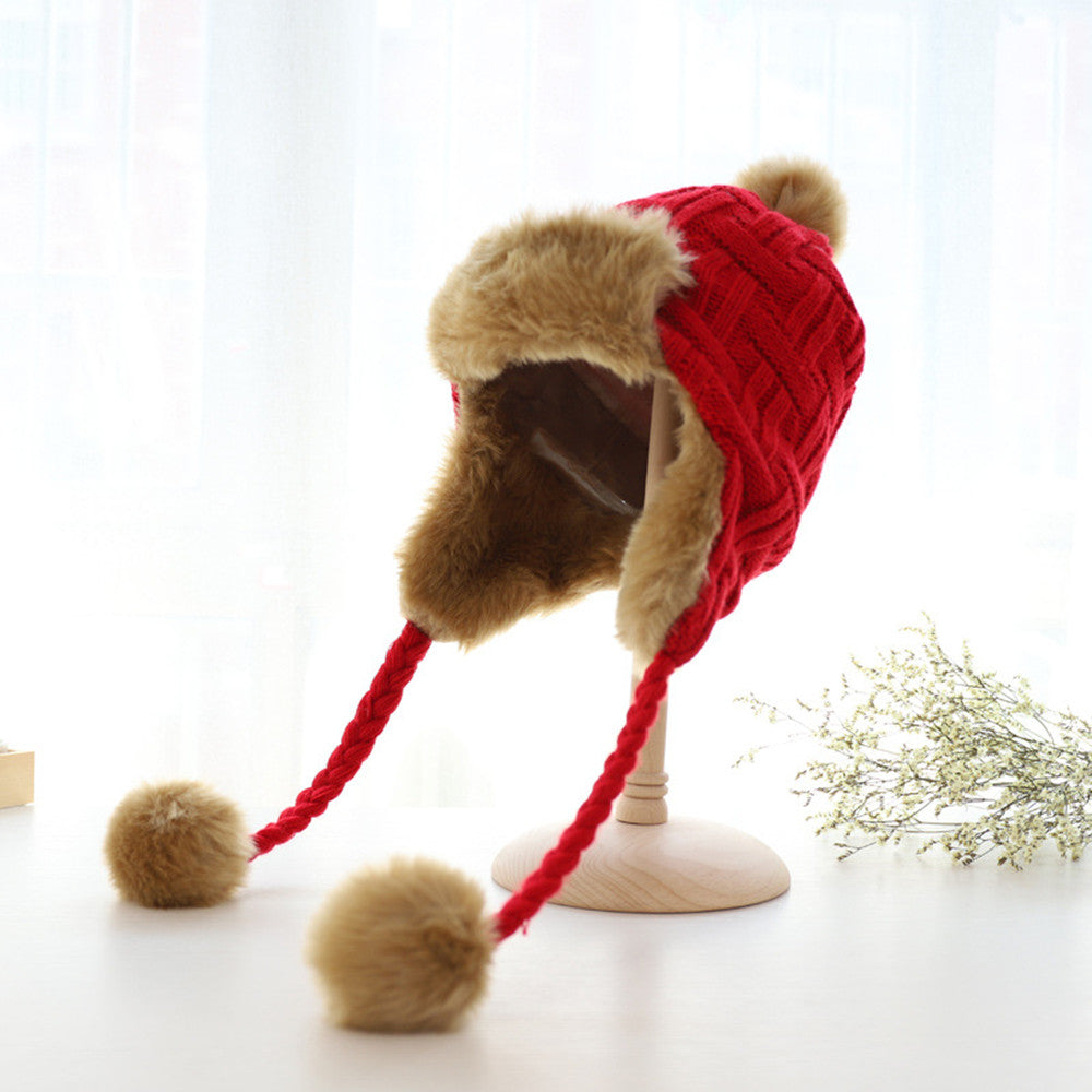 Women's Woolen Leifeng Hat Thickened Three Ball Knitted