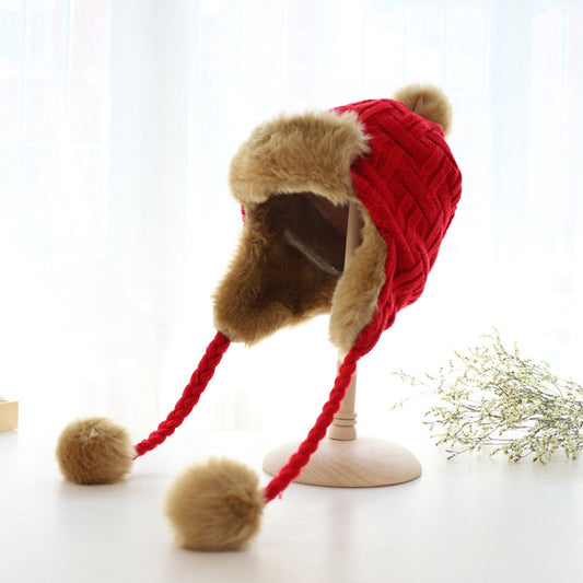 Women's Woolen Leifeng Hat Thickened Three Ball Knitted