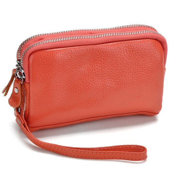 Cowhide double zipper small lady pocket handbag mini mobile bag