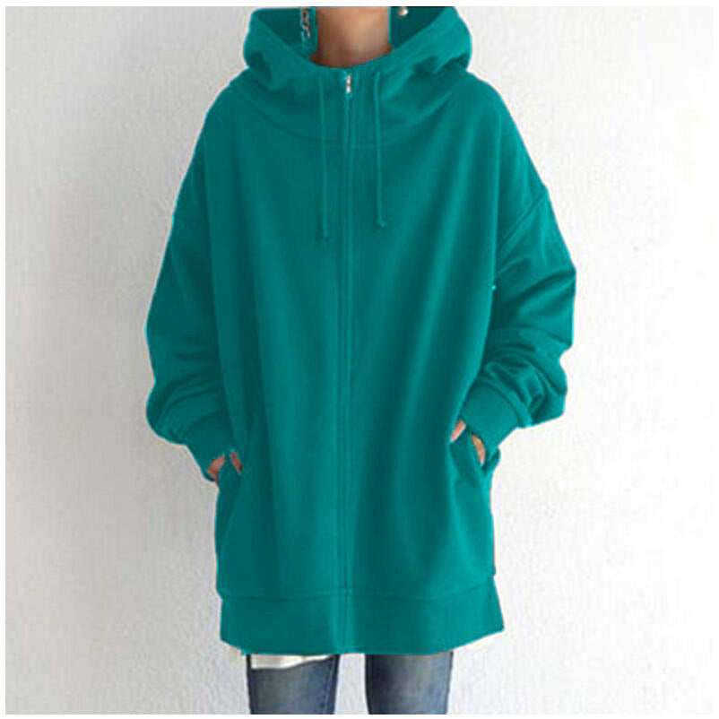 Zipper Hooded Long Velvet Lining Sweater