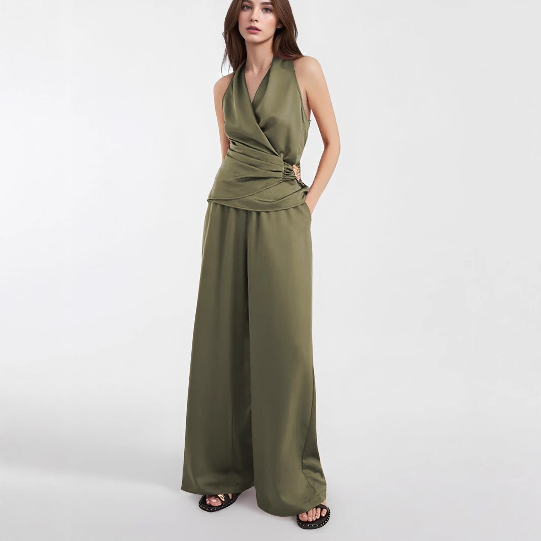 Sleeveless Vest High-waisted Wide-leg Pants Set