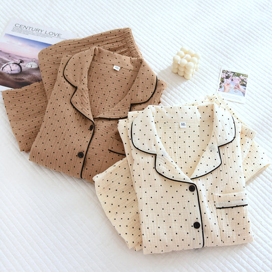 Spring And Summer Long Sleeves Home Thin Women's Crepe Cotton Cardigan Pajamas