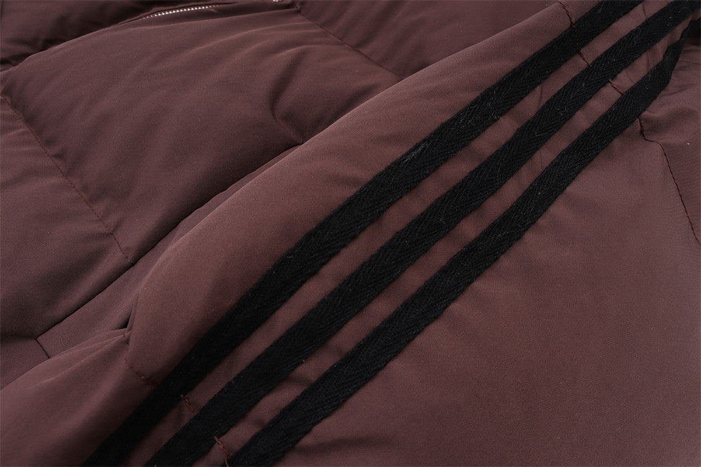 Bear Ears Hooded Ribbon Color Matching Three Stripes Striped Coat
