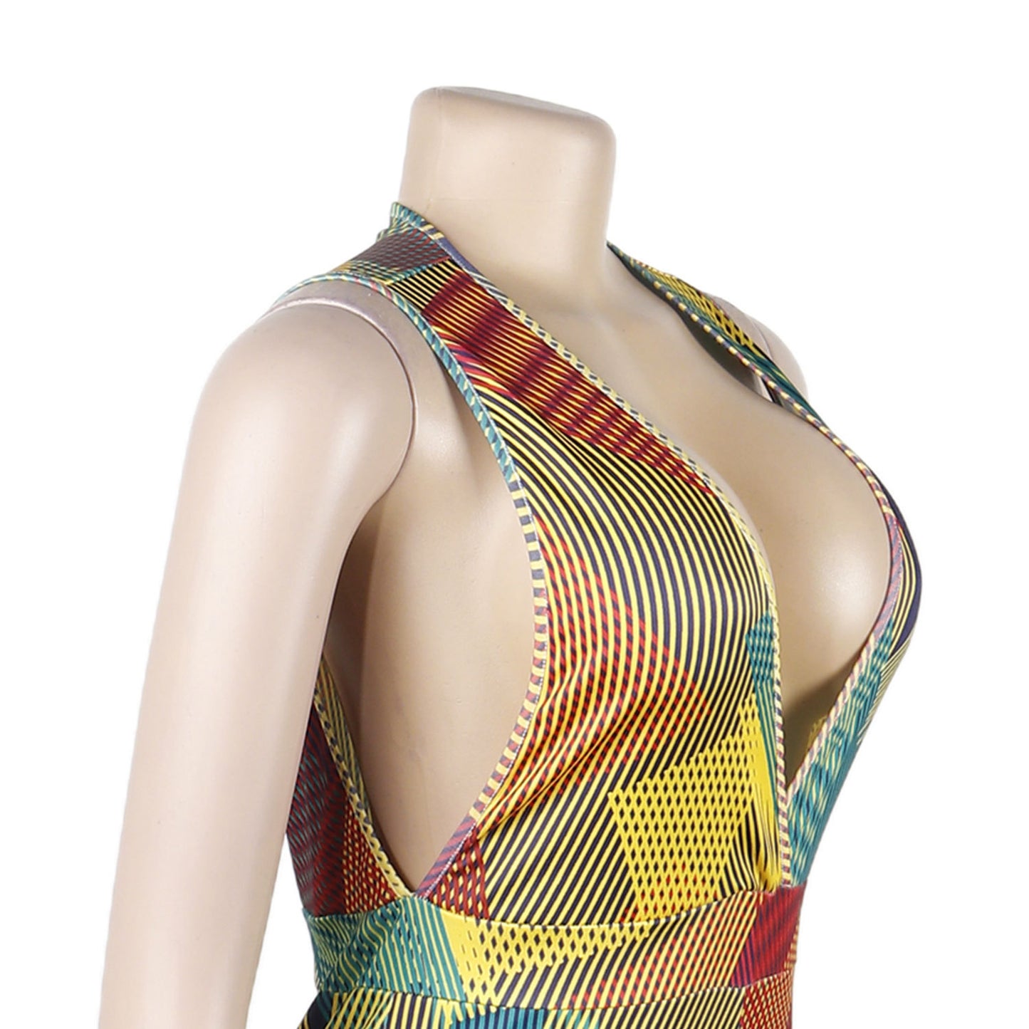 European And American Sexy Deep V Stripe Digital Printing One-piece Nightclub Uniforms