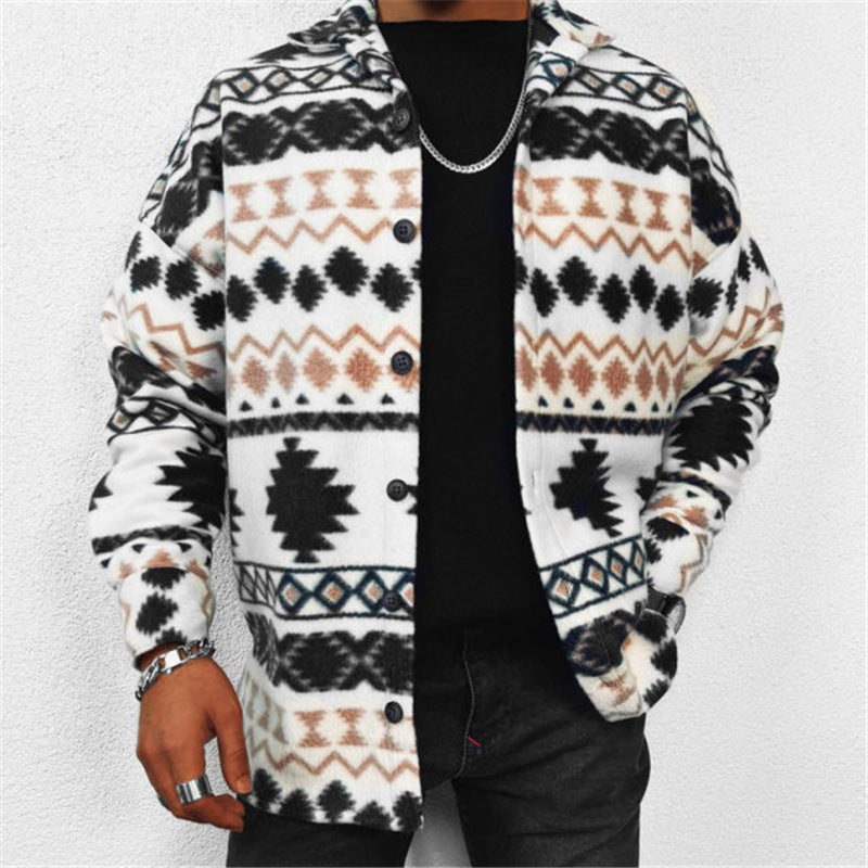 Casual Men's Long-sleeved Contrast Woolen Coat
