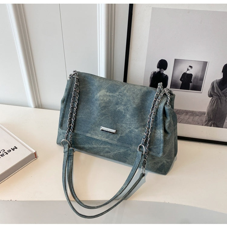 Texture Chain Shoulder Bag Crossbody Commuter Tote