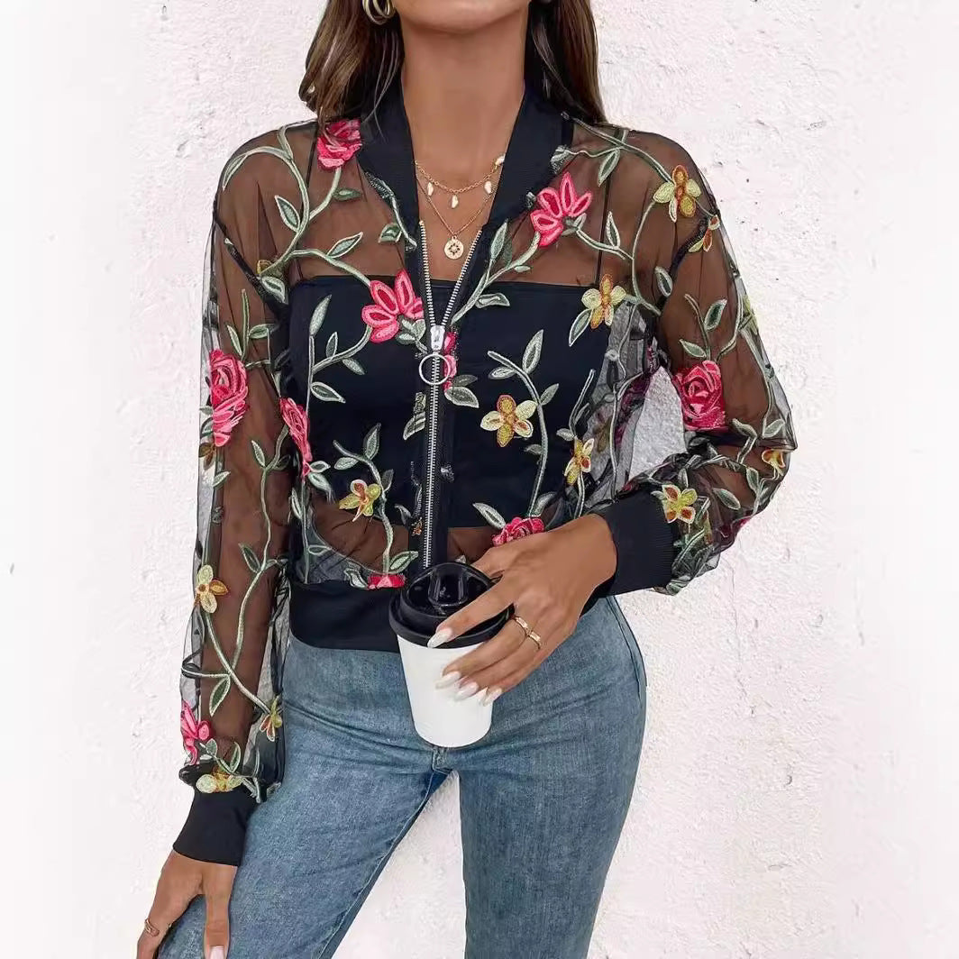 Fashionable Lace Mesh Jacket With A Stylish Hollowed-out Design