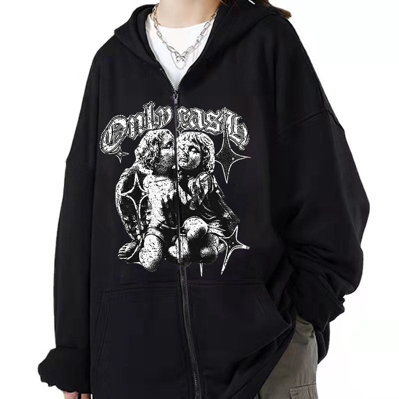 Women's Casual Hoodie Wings Angel Zipper Sweater