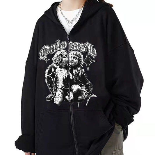 Women's Casual Hoodie Wings Angel Zipper Sweater