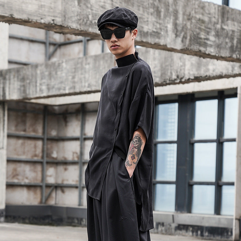 Men's Upper Garment Loose Small Stand Collar Shirt Top