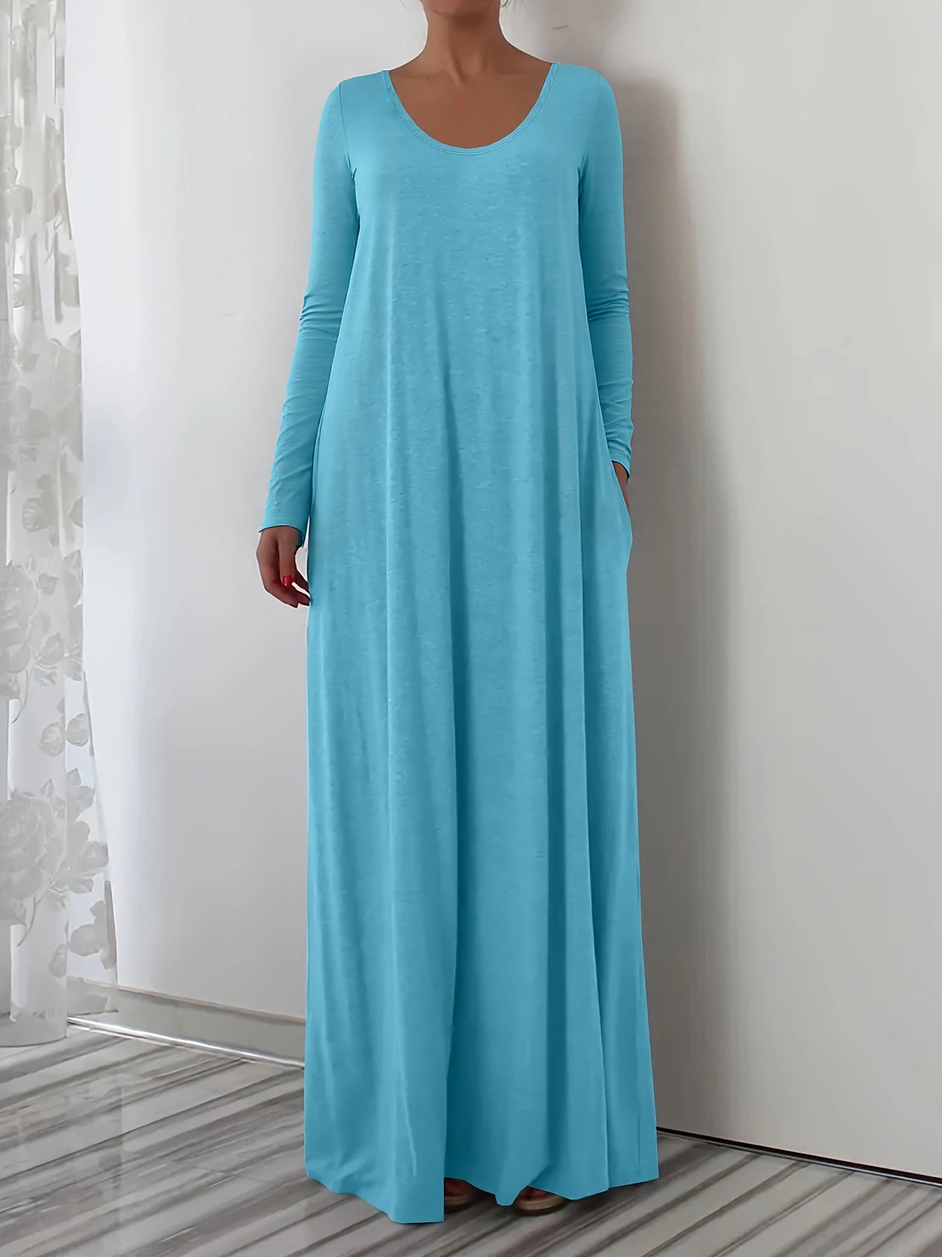 Female Loose Fit Simple Long Solid-color Dress