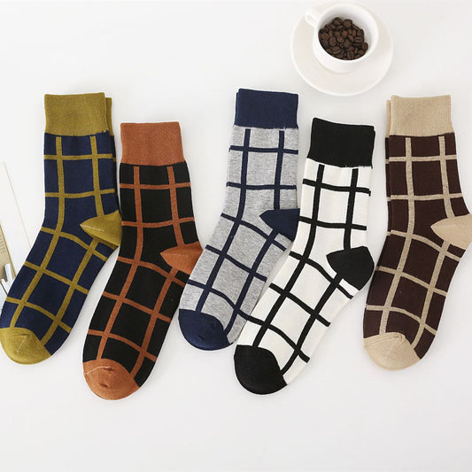 Chessboard Plaid Pattern Middle Tube Cotton Socks