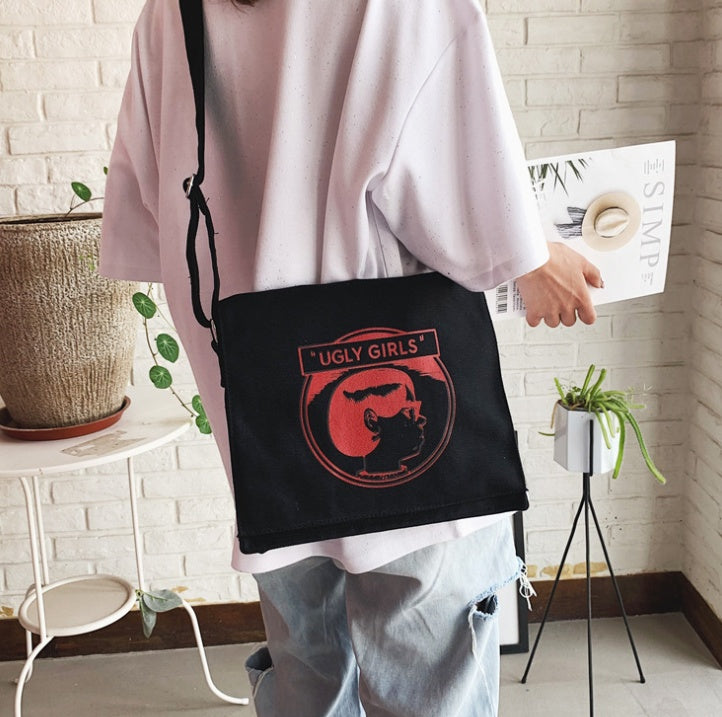 New simple shoulder diagonal bag Messenger bag Student printed canvas backpack handbag