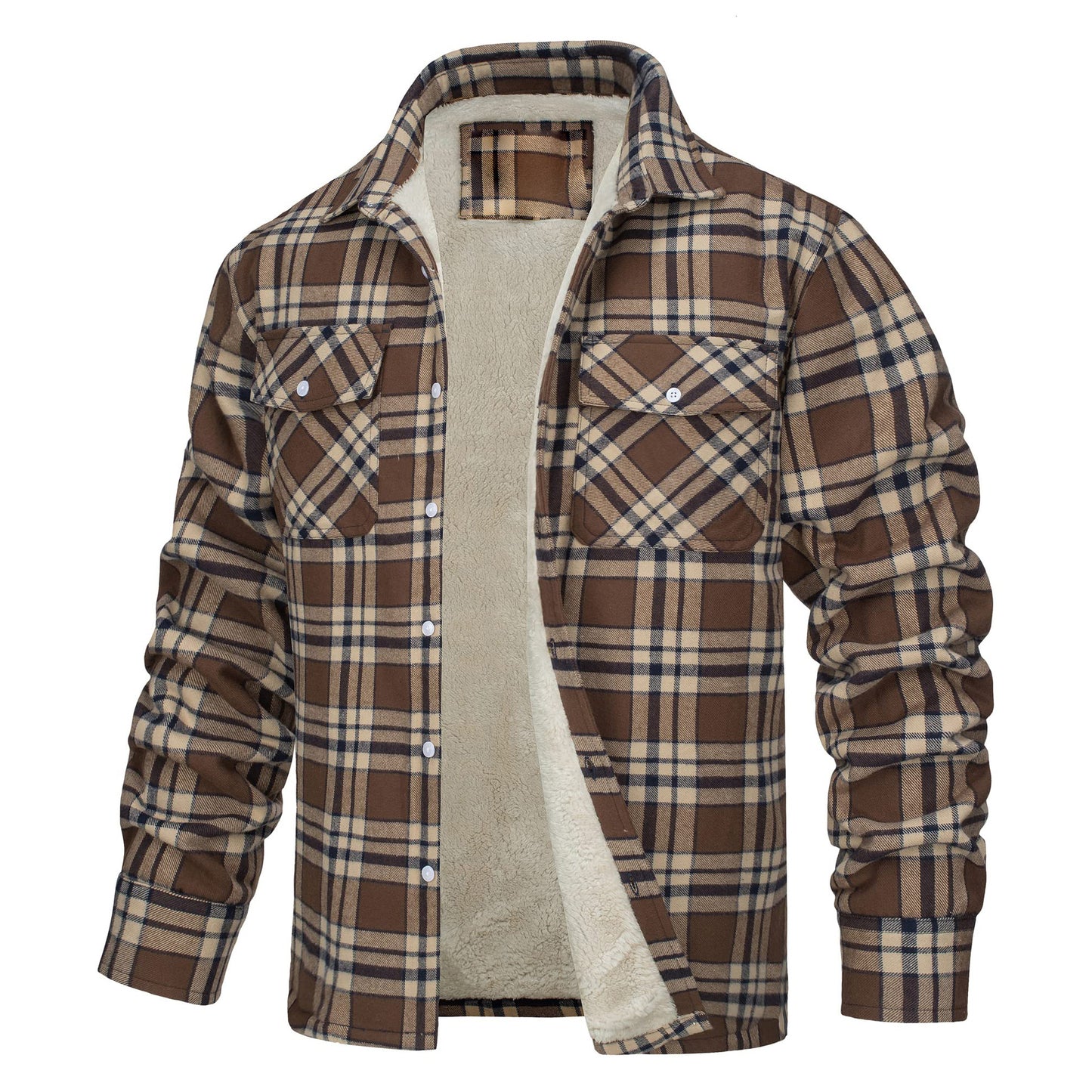 Men's Long Sleeve Lapel Plaid Thickened Shirt Jacket