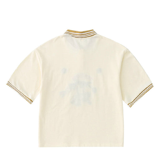 Hand-painted Illustration Embroidery Contrast Color Lapel Retro Short T-shirt Polo Shirt