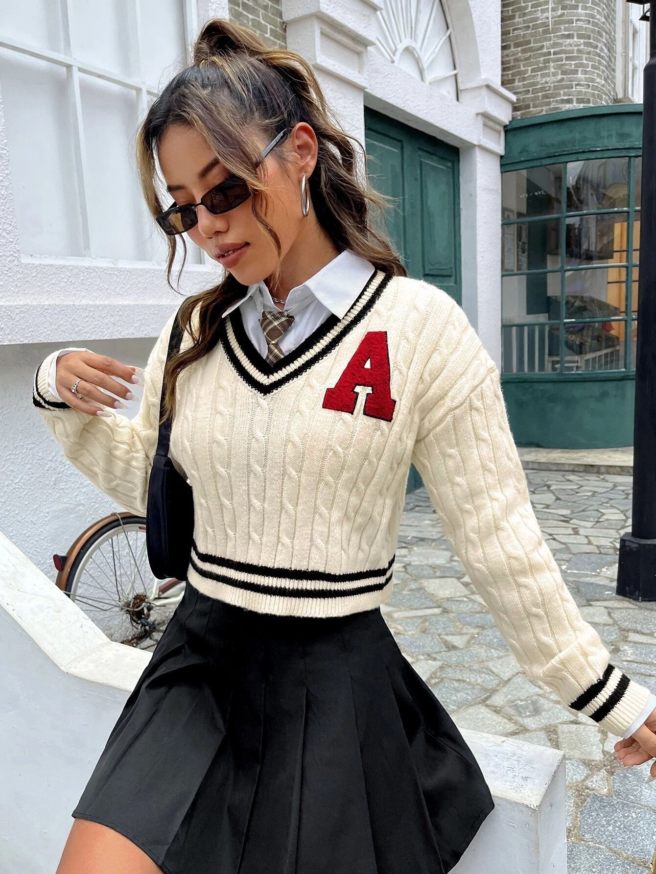 V-neck Youthful Campus Younger Knitted Shirt Slim Striped Long Sleeve