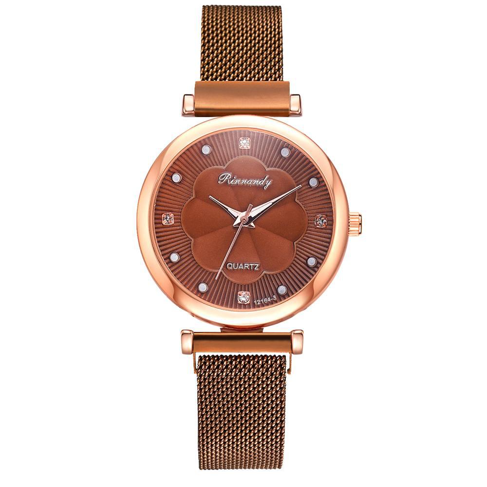 Casual Flower Dial Alloy Mesh Strap Quartz Watch